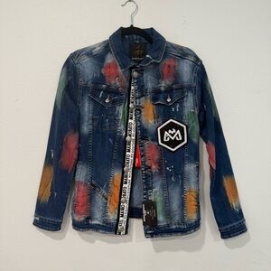Mario Morato Men’s Colorful Paint Skinny Fit Denim Jean Jacket S